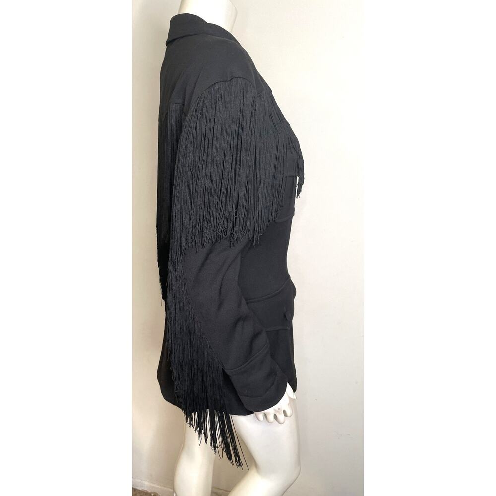 VTG Moschino Black Western Jacket Womens US 14 Wool Fringe Trim Button Front - Picture 8 of 16